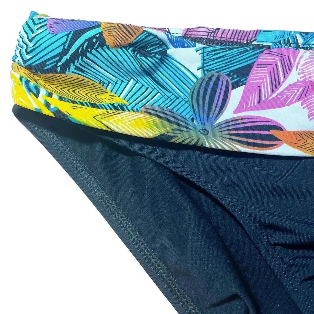 NWT La Blanca Vintage Y2K Ruched Tropical Waist Black Bikini Bottom Size 12 NEW - Picture 3 of 13